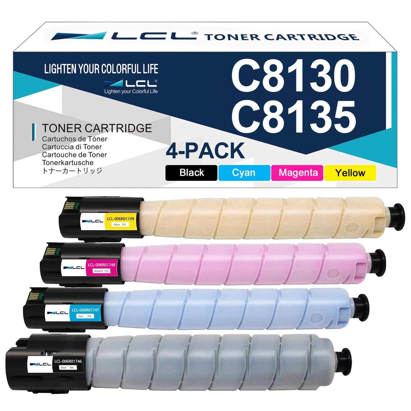 LCL High Yield Toner Cartridge 4-Pack Compatible with Xerox AltaLink C8130 C8135
