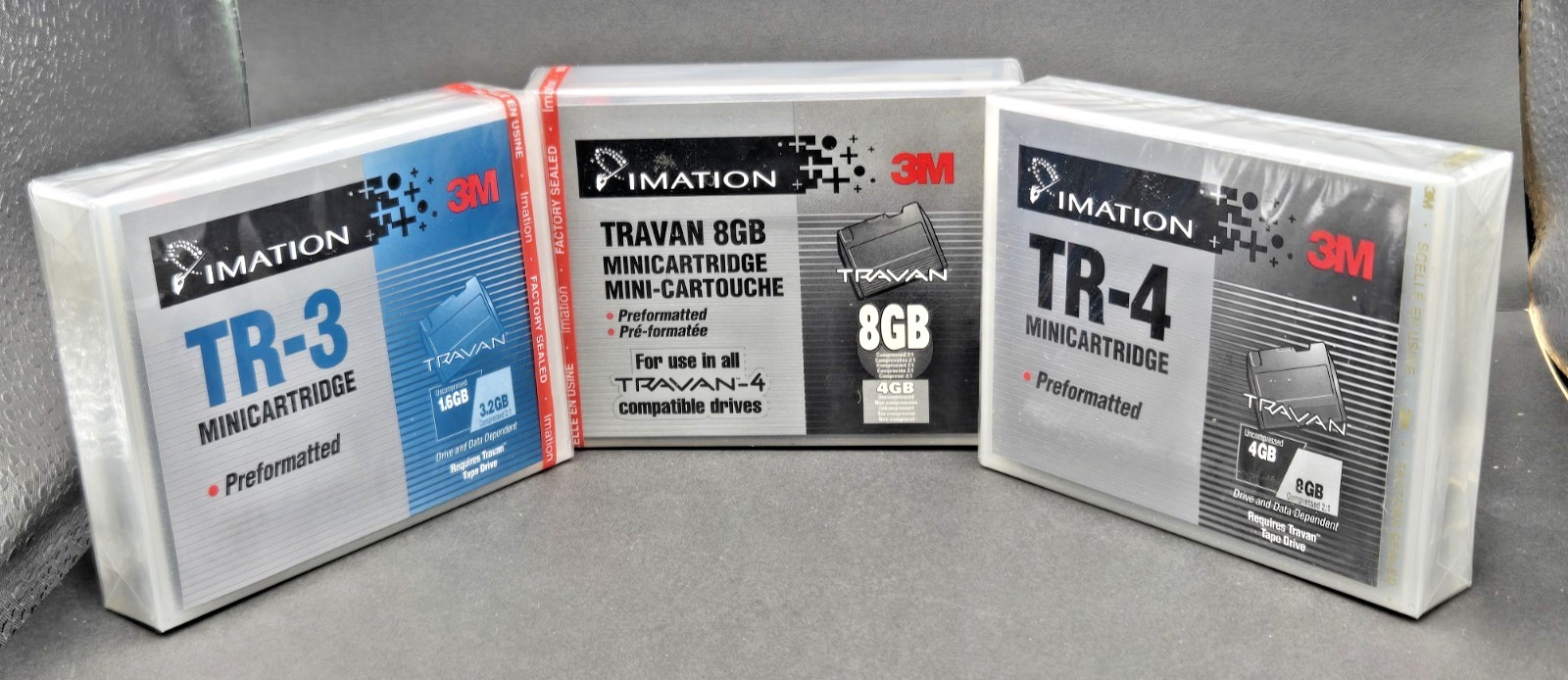 Lot of 3 Imation  3M Travan Tape MiniCartridges TR-3 TR-4. Brand NEW Sealed
