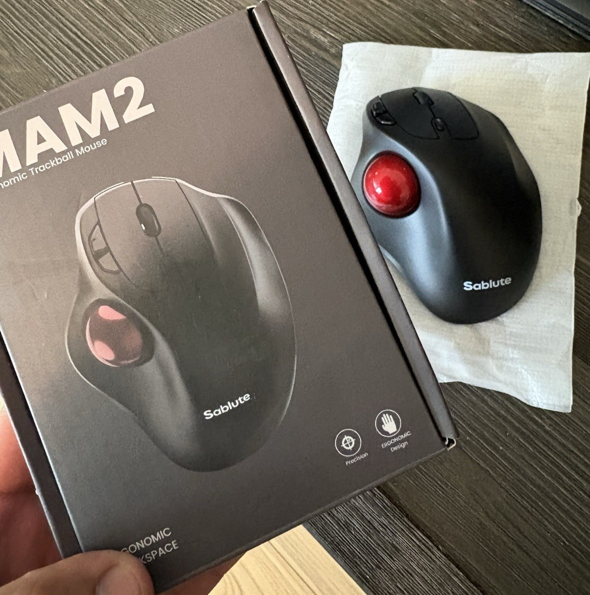 Sablute MAM2 Ergonomic Wireless Optical Trackball Mouse 6-Button 400 DPI