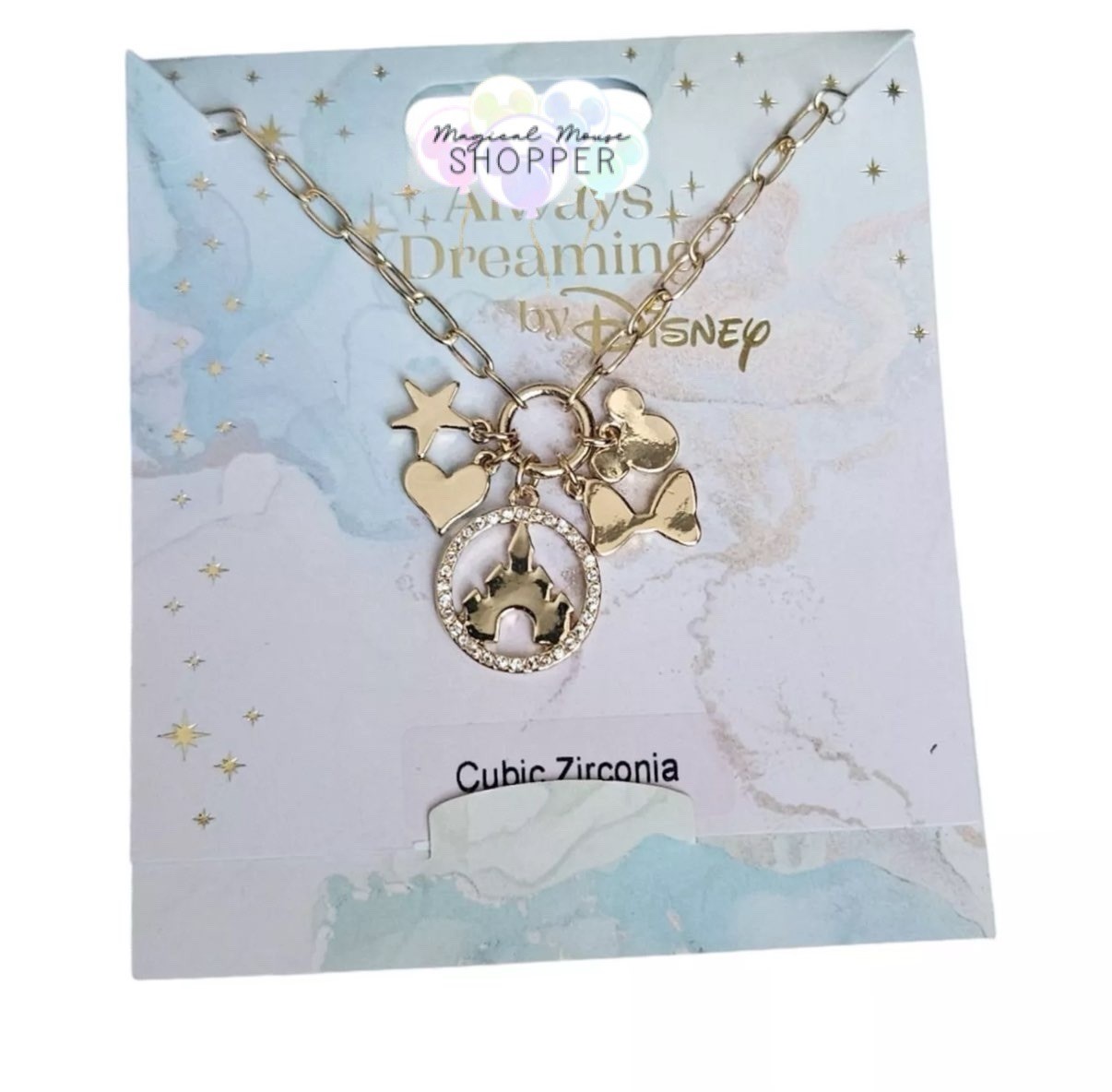 2025 Disney Parks Always Dreaming Castle Mickey & Minnie Mouse Ear Necklace
