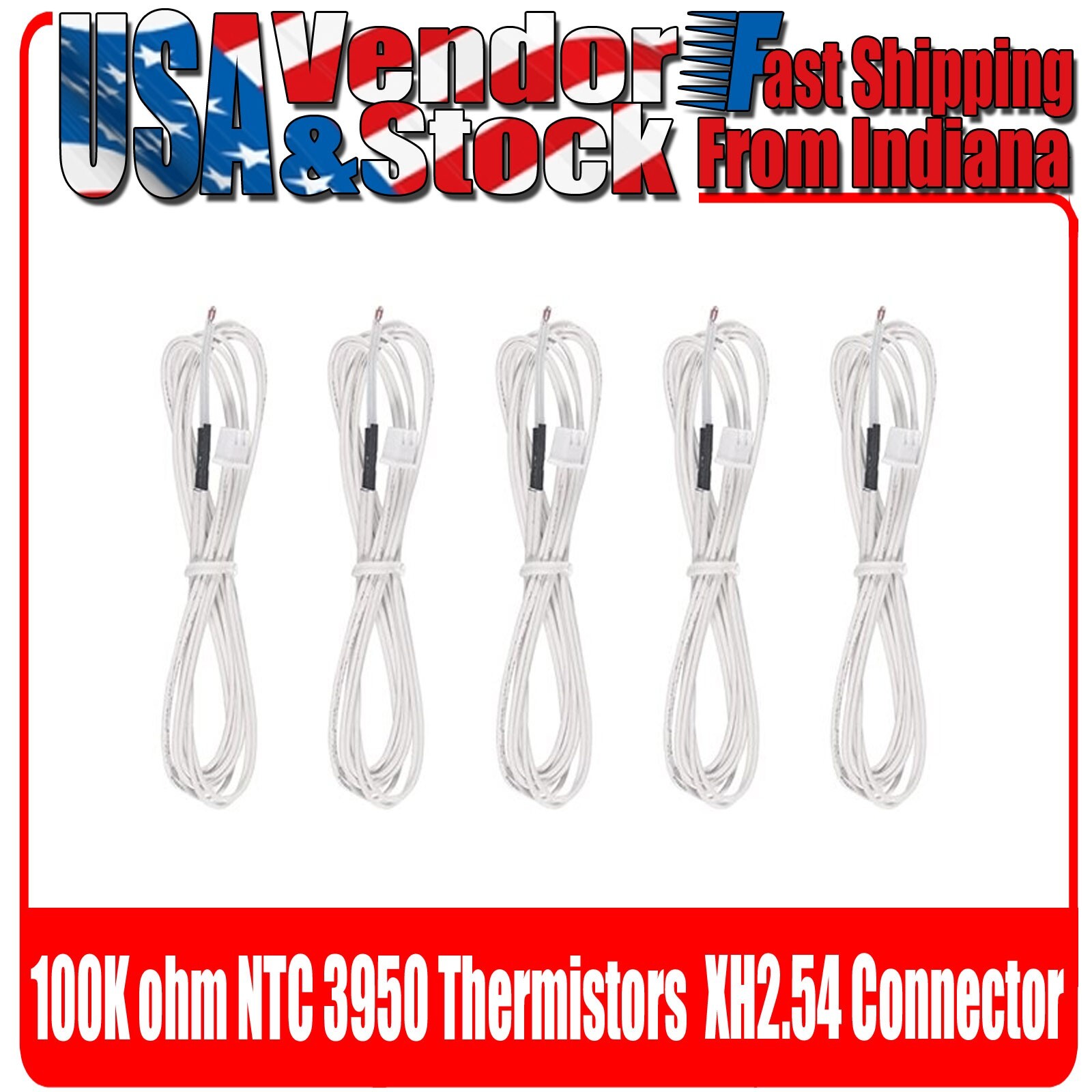 10 piece 100K ohm NTC 3950 Thermistors  with xh2.54 2 Pin for 3D Printer, Reprap