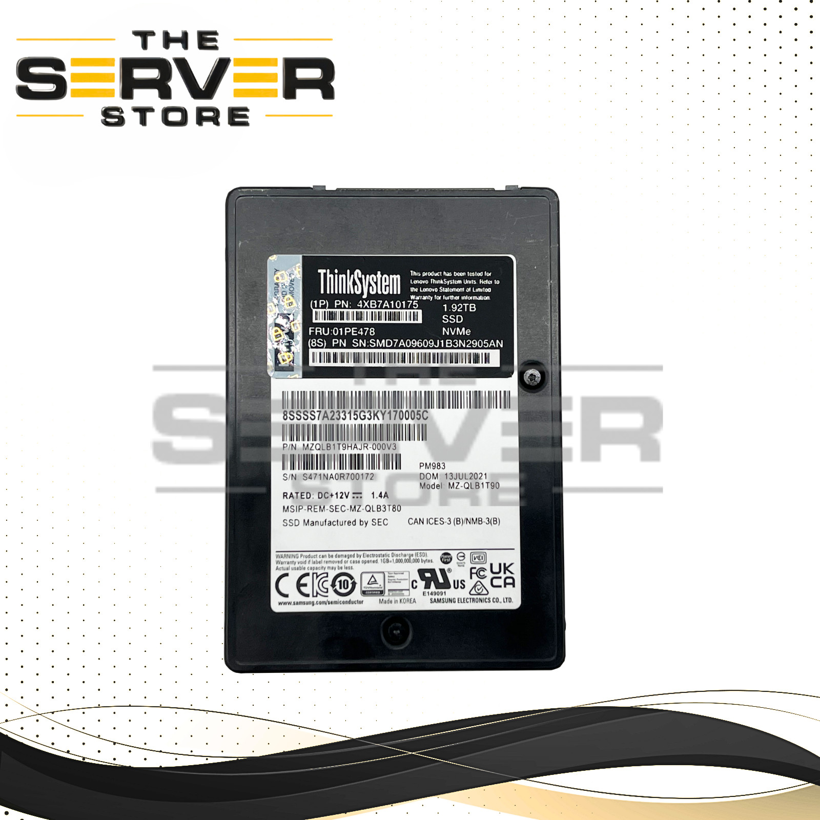 Lenovo 1.92TB NVMe U.2 PCIe 3.0 x4 SFF 2.5" SSD Samsung PM983 MZ-QLB1T90 01PE478