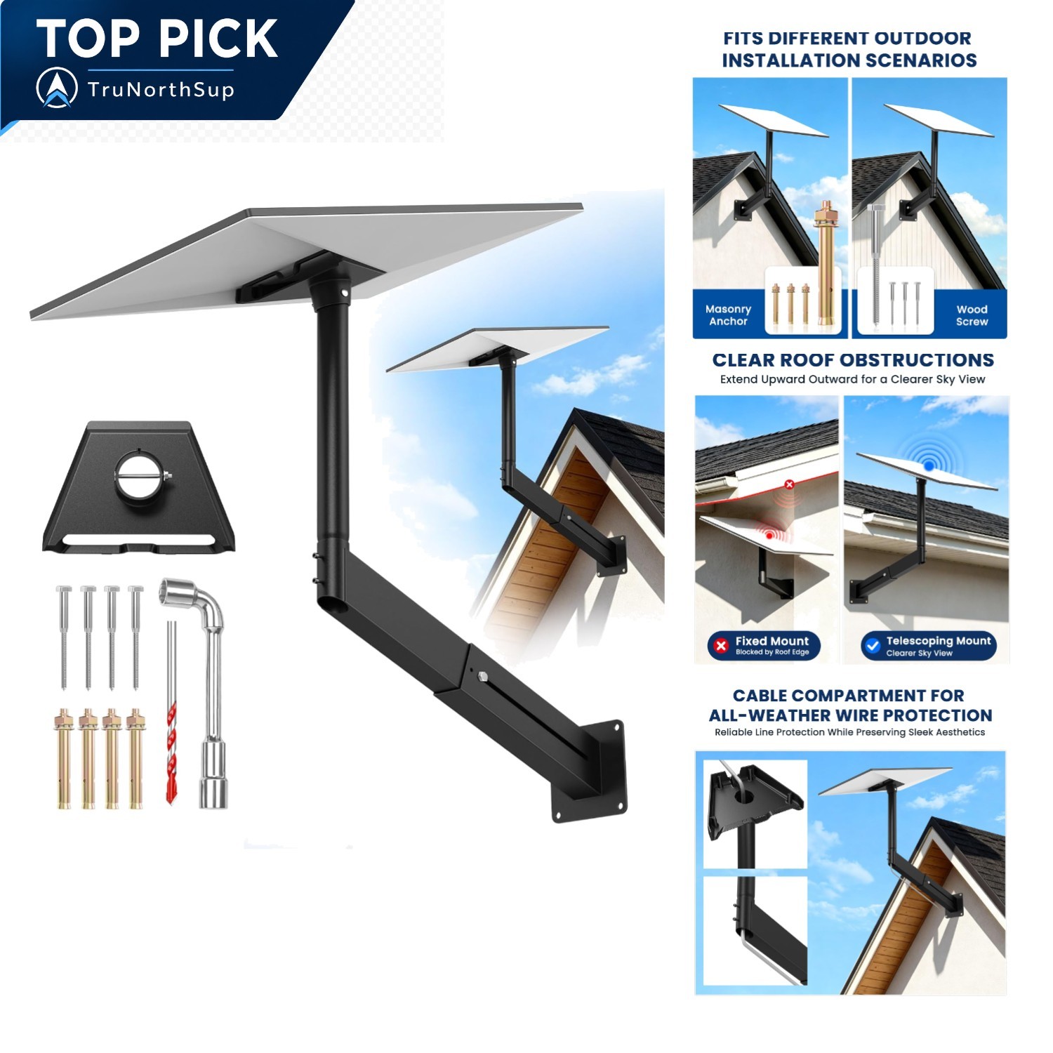 Starlink 4/4X Telescoping Roof Mount Kit Adjustable Aluminum Adapter Wall Eav...