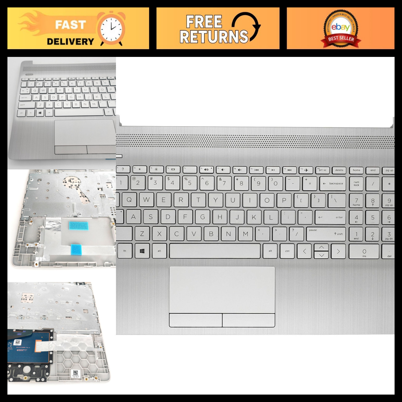 Replacement Upper Case Palmrest for HP 15 Series Laptop - Non-Backlit Keyboard A