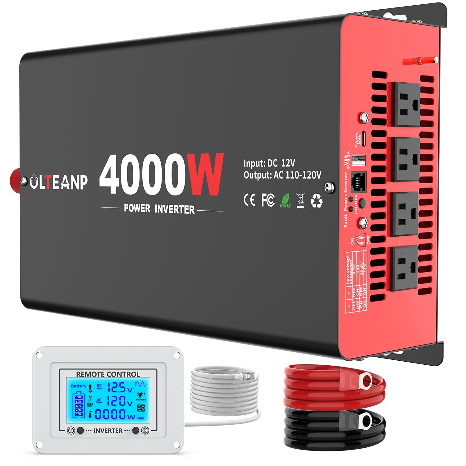OLTEANP 4000 Watt Power Inverter 12V DC to 110V AC Car Inverter with 4 AC Out...