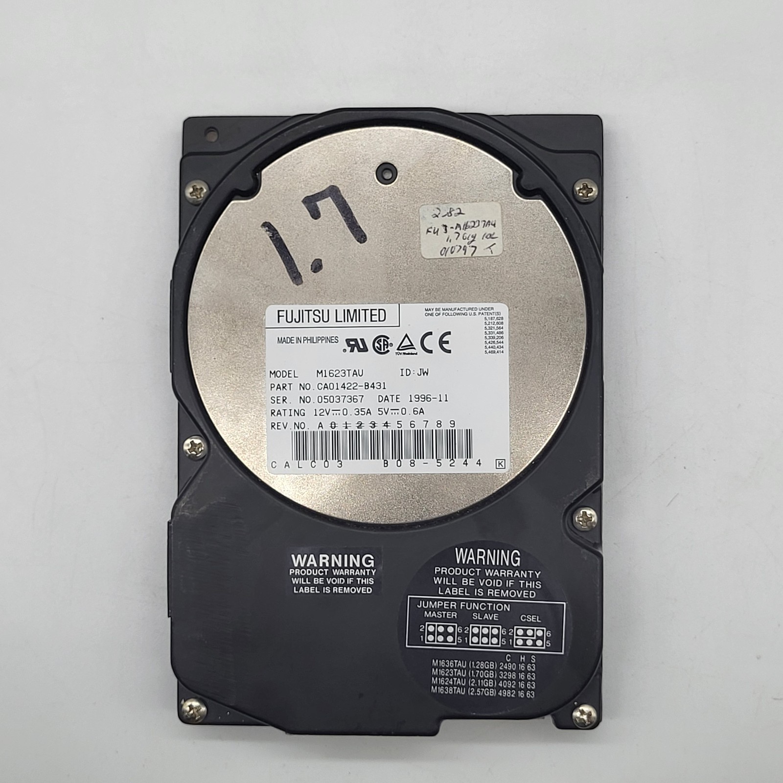 Fujitsu M1623TAU 1.7GB IDE HDD CA01422-B431 Vintage 1996 Hard Drive