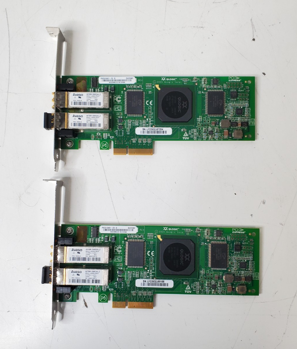 Lot of 2 QLogic QLE2462 Dual-Port 4Gb Fibre Channel (FC) Host Bus Adapter (HBA)