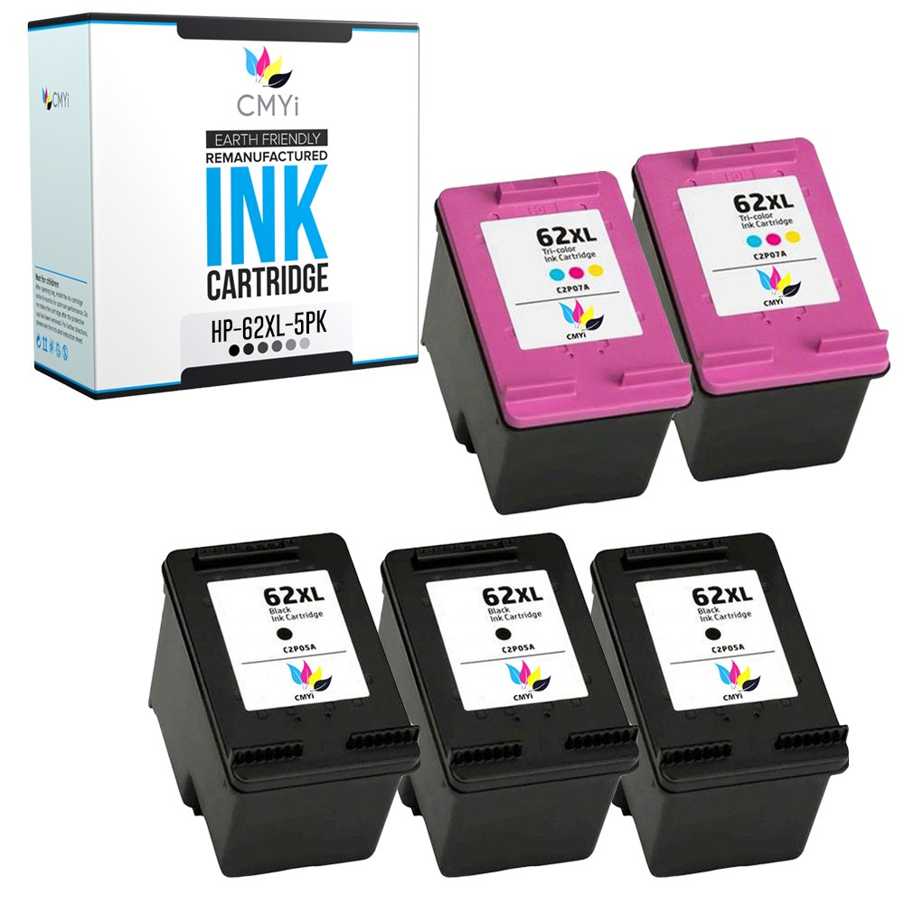 5-Pack CMYi Replacement 62XL Ink Cartridges for HP OfficeJet 5745 5746 6301 8040