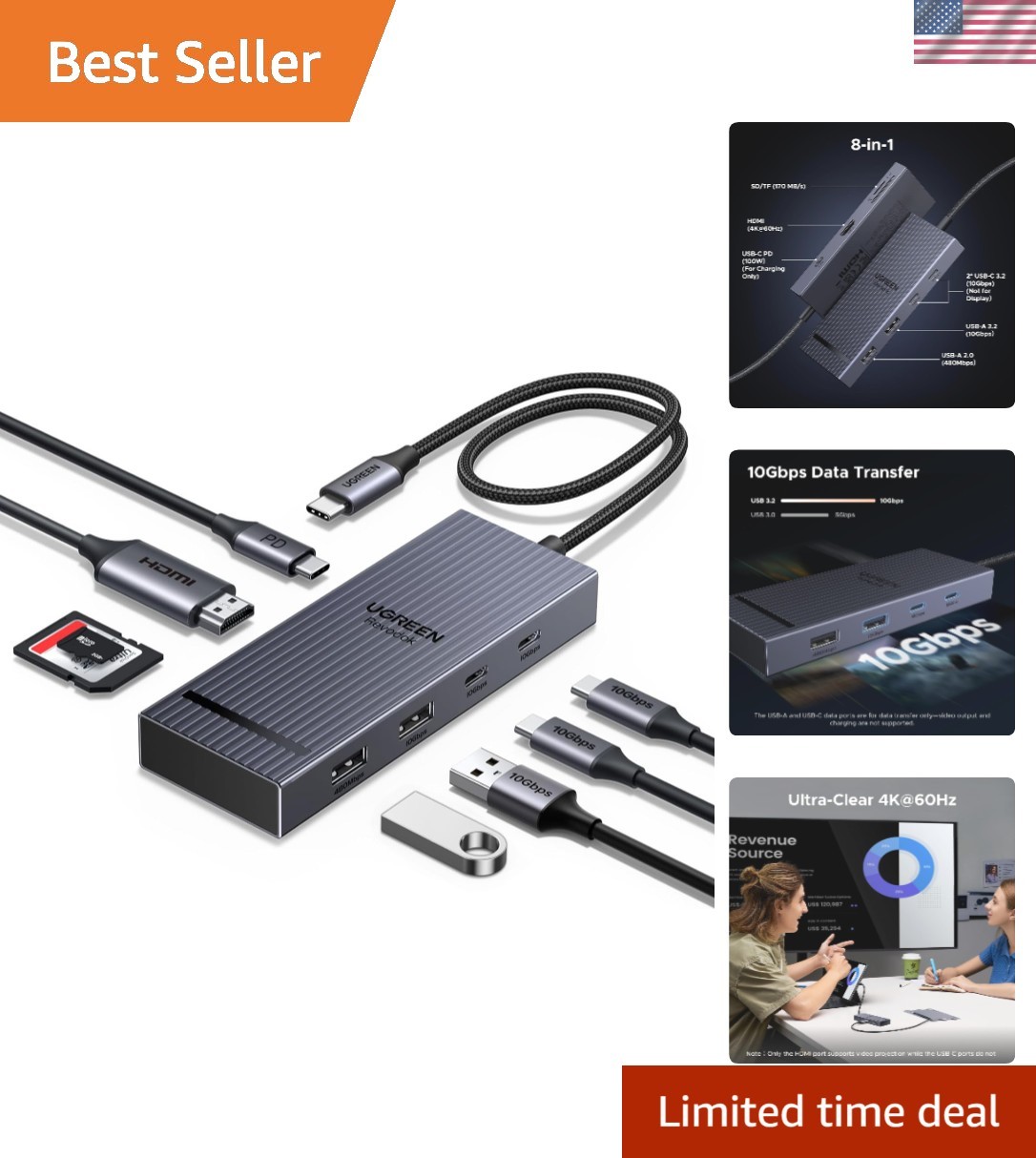 Sleek Revodok 8-in-1 USB C Hub: 4K HDMI, Fast Charging, Broad Compatibility