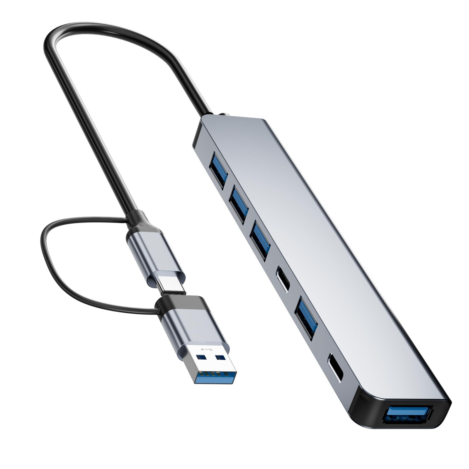 Aluminum 7 in 1 USB C/USB Hub, 2* USB C and 5* USB, USB 3.0 and USB 2.0 Ports...