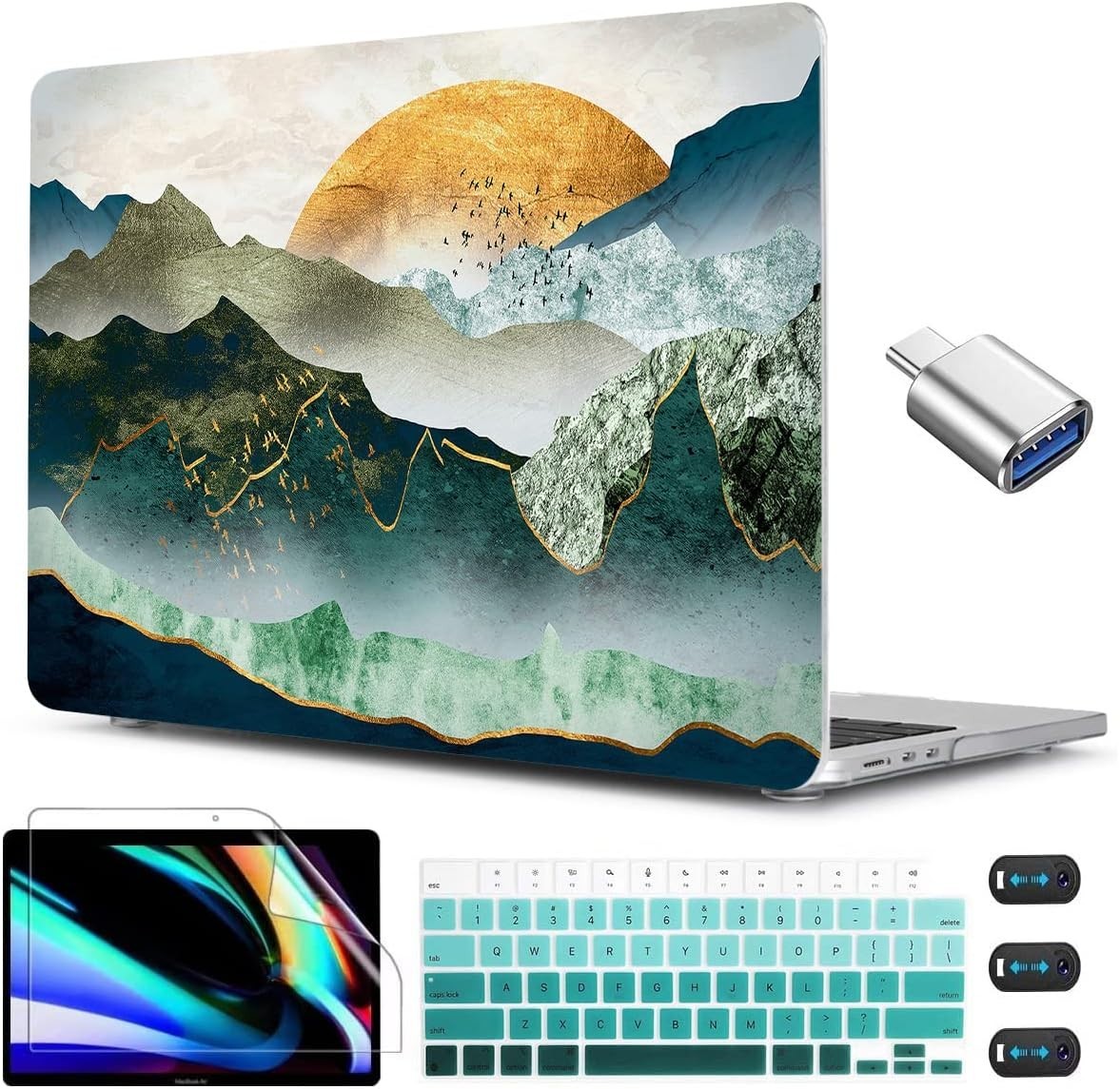 5-in-1 MacBook Air 13.6 Hard Shell Case with Stylish Golden Mountains by Sunset