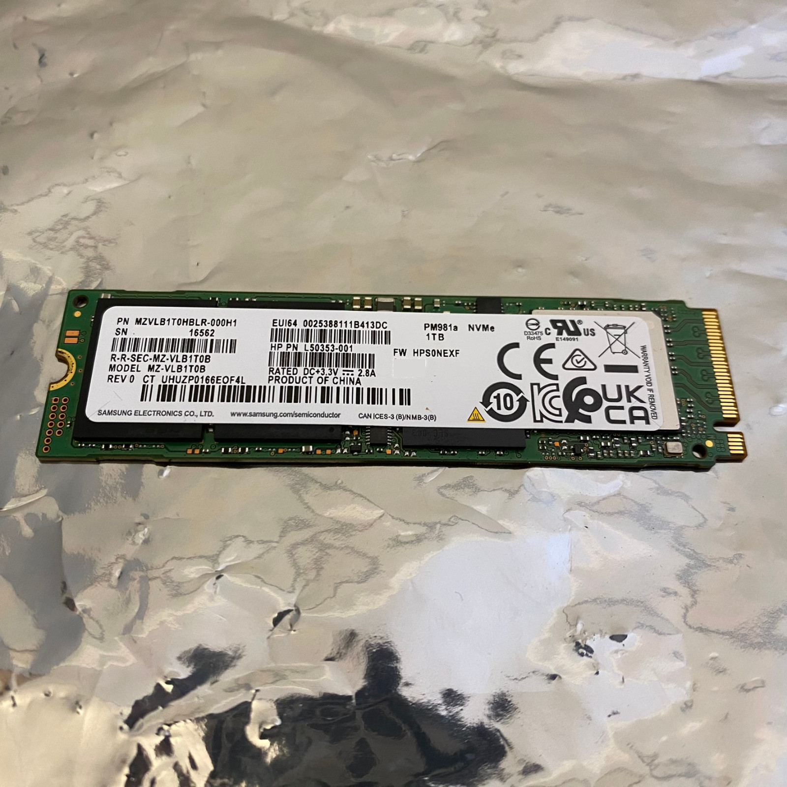 SAMSUNG PM981a 1TB M.2 NVMe PCIe SSD MZ-VLB1T0B MZVLB1T0HBLR-000H1 HP L50353-001