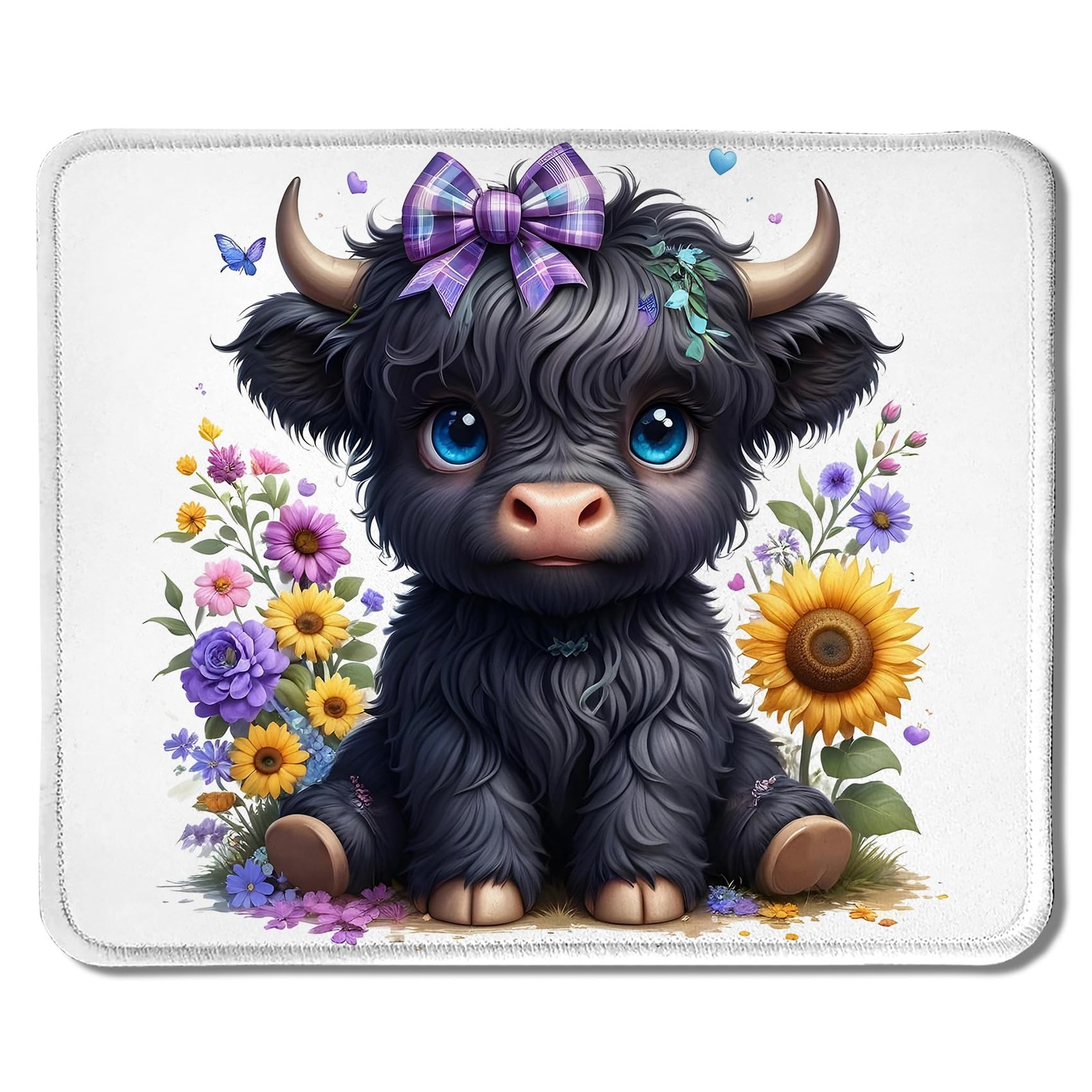 Sunflower Black Highland Cow Mouse Pad, Coquette 9.5x7.9 inches, Color 01 