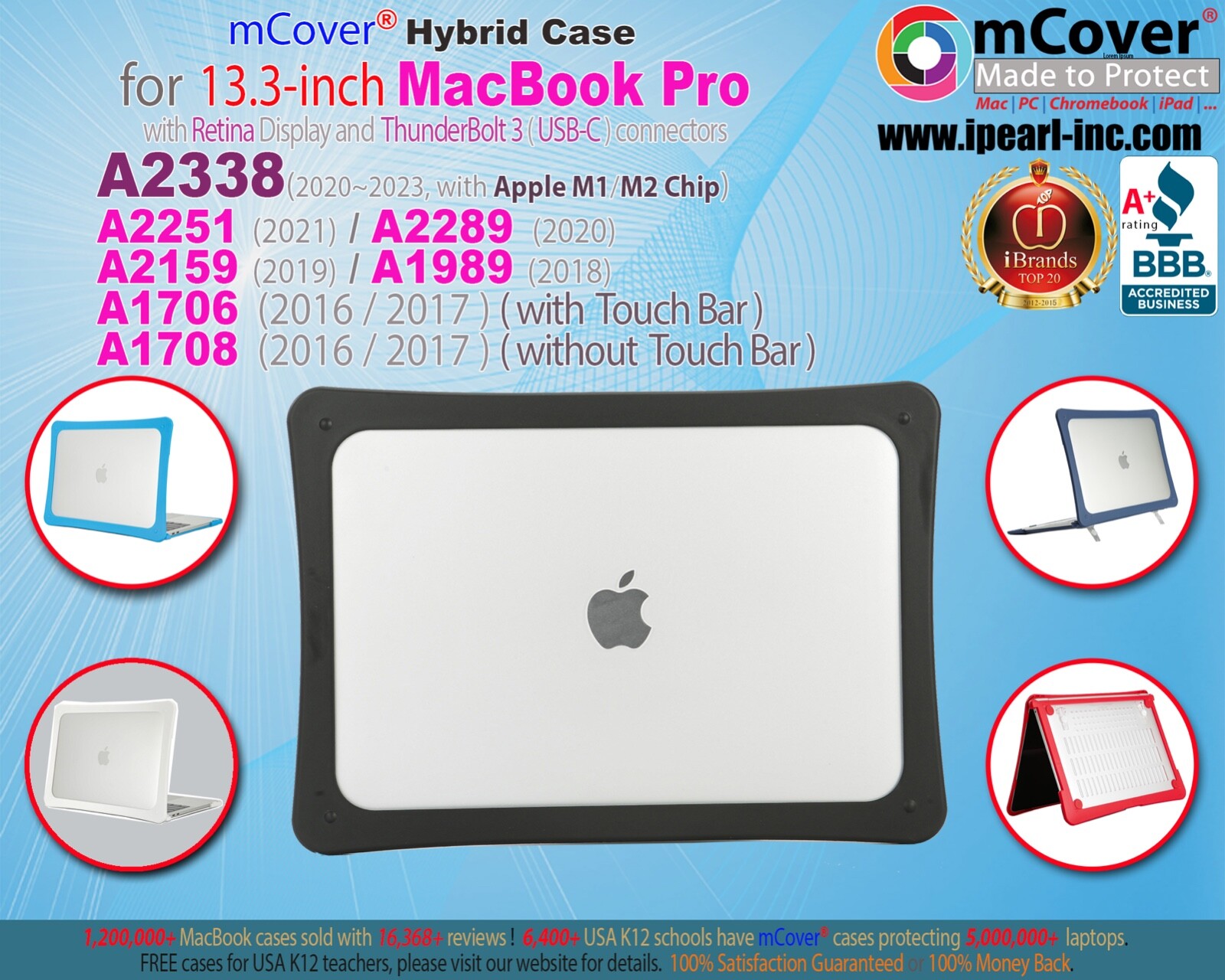 mCover Hybrid Case for 13.3" A2338 M1 M2 A2289 A1706 MacBook Pro Touch Bar USB-C