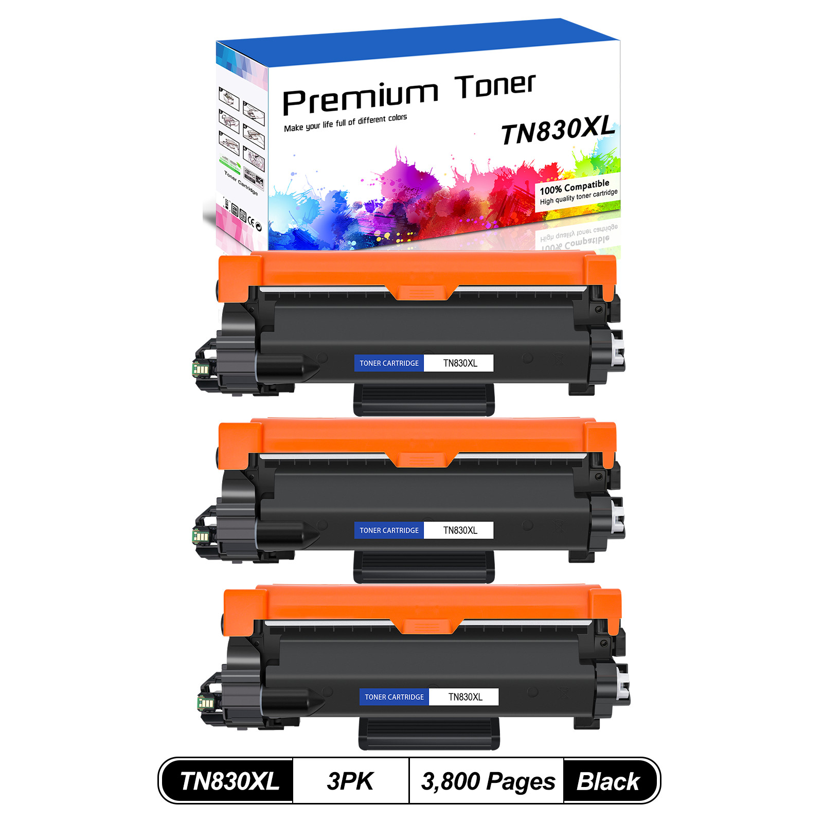 3PK TN830XL Toner for Brother DCP-L2647DW MFC-L2760DW MFC-L2807DW