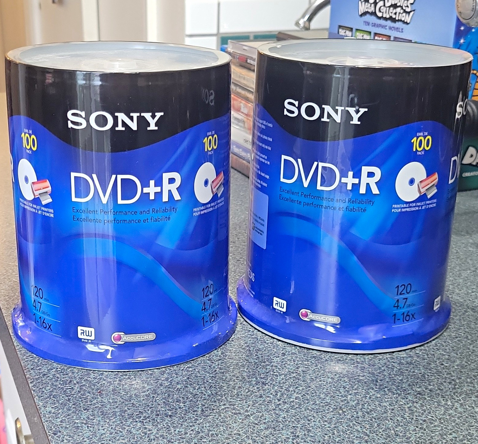 Sony DVD+R 4.7GB 16x 100-Pack Spindle Recordable Inkjet Printable