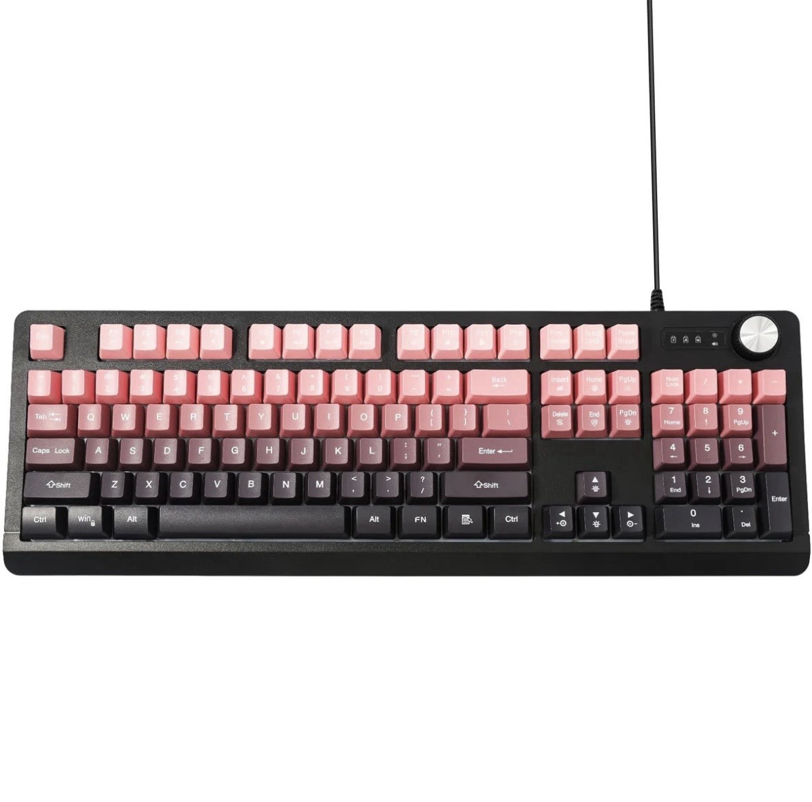 RGB Wired Gaming Keyboard Pink LED Backlit Full Size USB Keyboard w/ Volume Knob