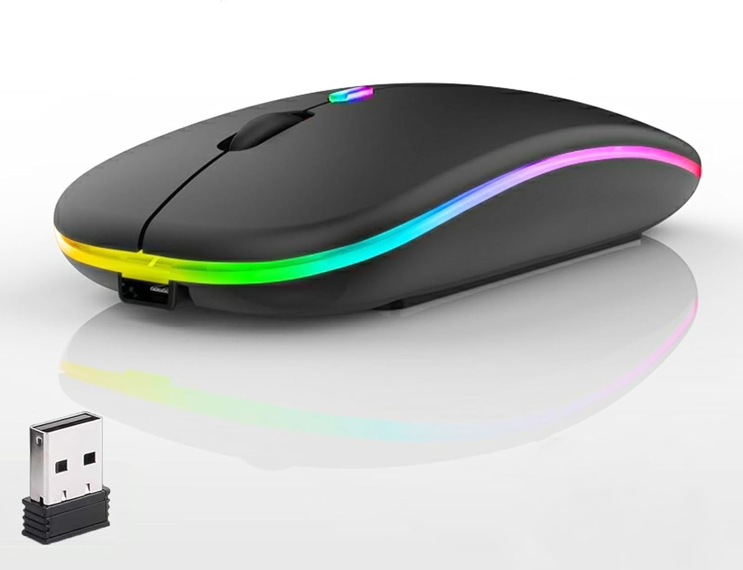 Slim Dual Mode Bluetooth Wireless Mouse - Rechargeable LED Lights 3 DPI Levels