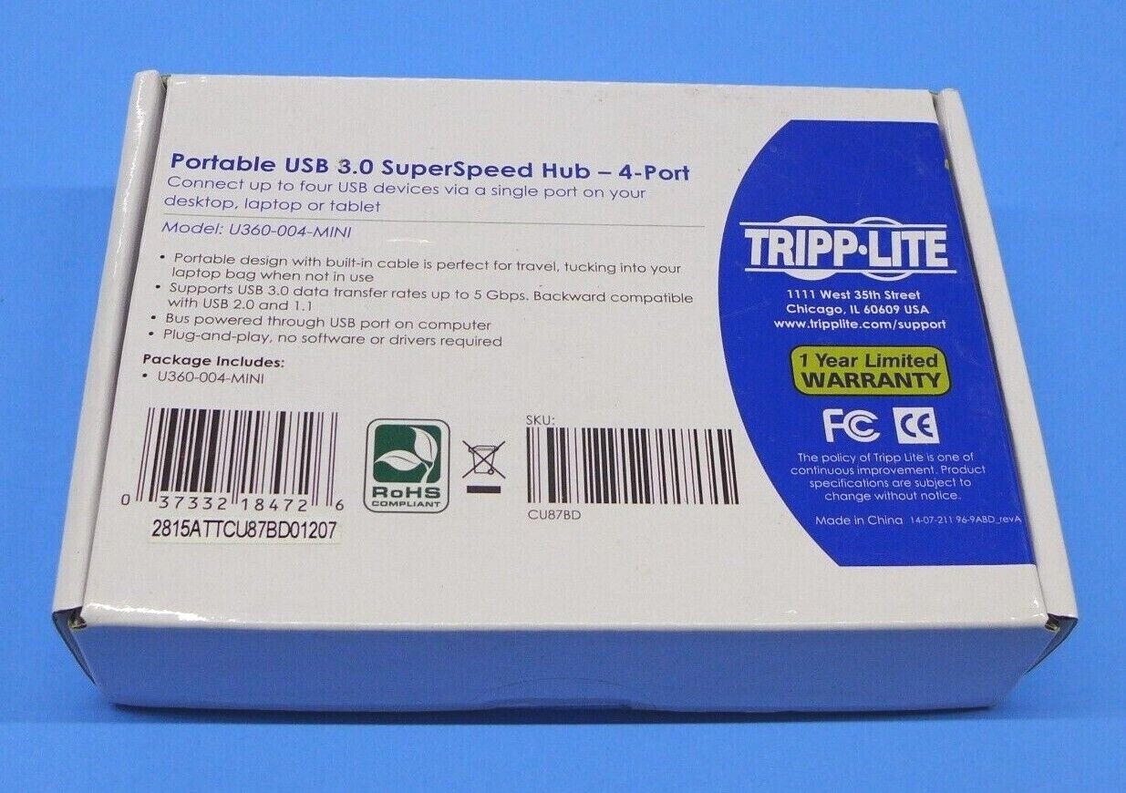 New Tripp Lite Portable 4-Port USB 3.0 Ultra-Mini SuperSpeed Hub U360-004-MINI