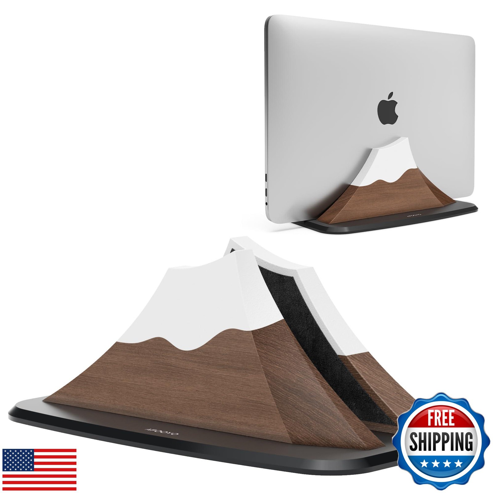 AFOOYO Vertical Laptop Stand - Snow Peak-Shaped Wooden Holder Dock Compatible