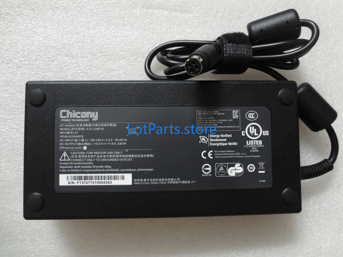 Chicony 230W 19.5V 11.8A Sager Slim Original OEM AC Power Adapter Charger 4-PIN