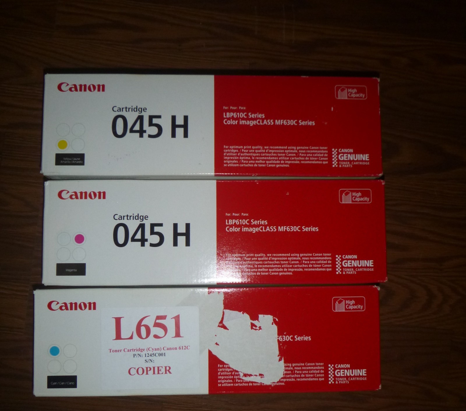 Canon 045H Genuine Toner Cartridge CMY 3-Pack Original OEM New Sealed