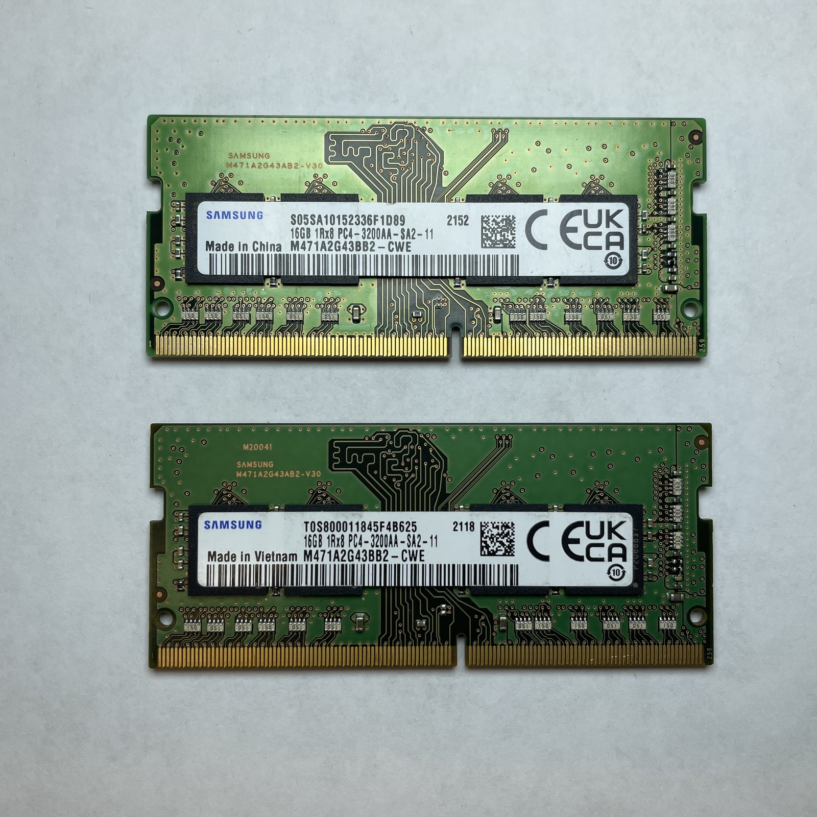 Lot of 2 Samsung M471A2G43BB2-CWE 16GB DDR4 PC4-3200AA 1Rx8 Laptop SODIMM RAM