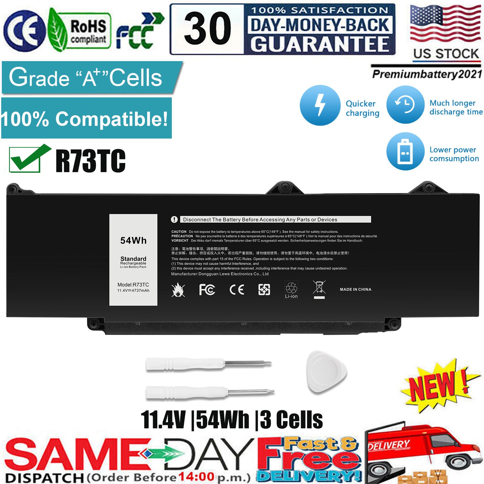 ✅New R73TC DR02P Battery For Dell Latitude 3340 3440 3540 3480 3580 5340 5540 US