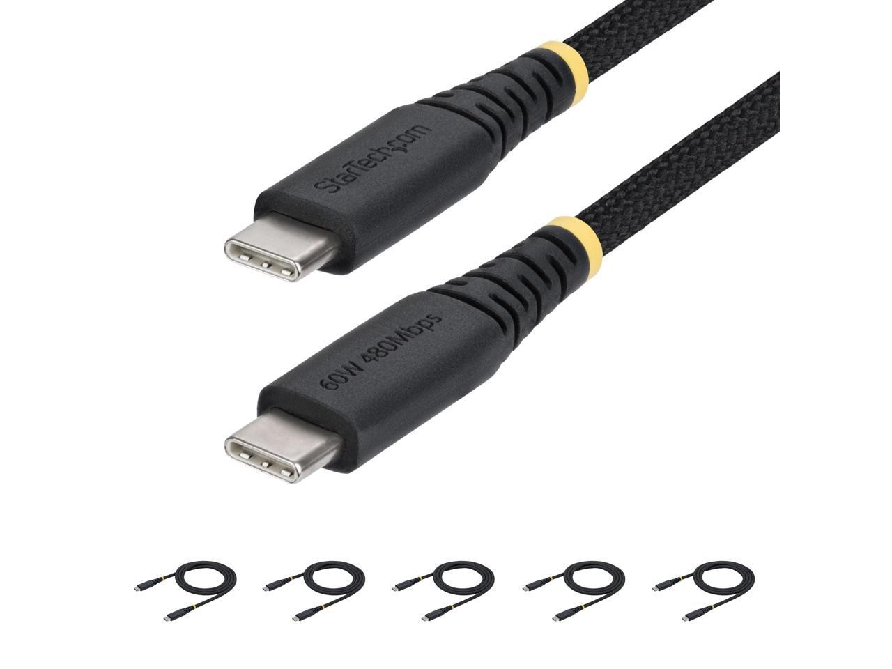 StarTech.com 5-Pack 3ft (91cm) USB-C Charging Cable, 60W (3A) PD, Dual-Layer Bra