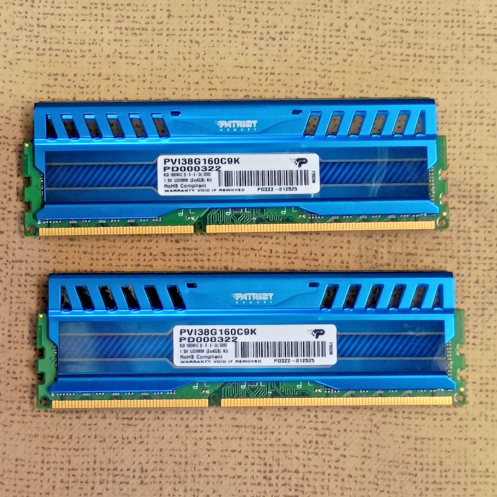 2 Patriot DDR3 4 GB Ram Model PV138G160C9K PD000322 2 X4GB Each Used.