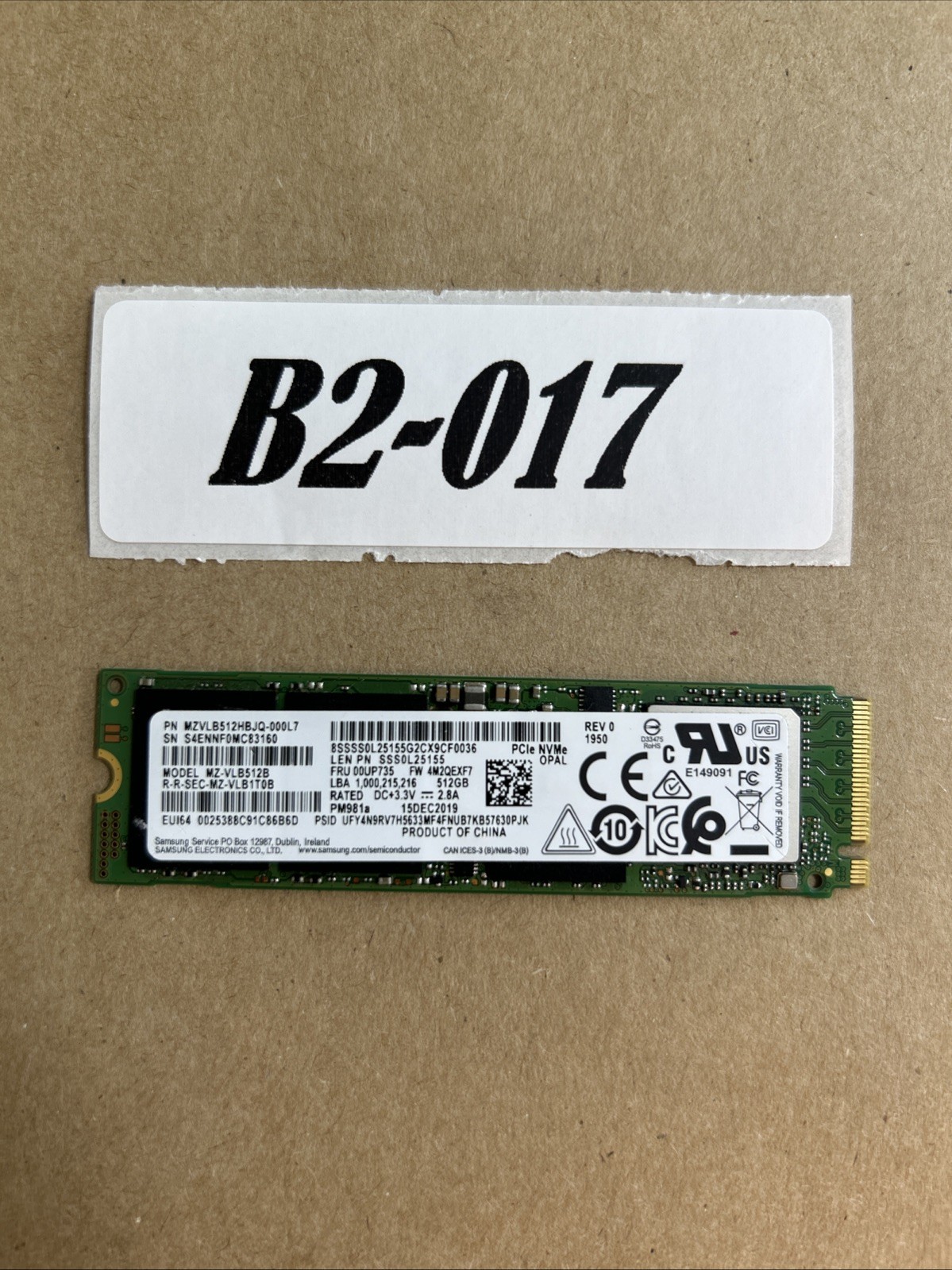 Samsung PM981a 512GB NVMe M.2 SSD MZ-VLB512B MZVLB512HBJQ 99% Health Tested