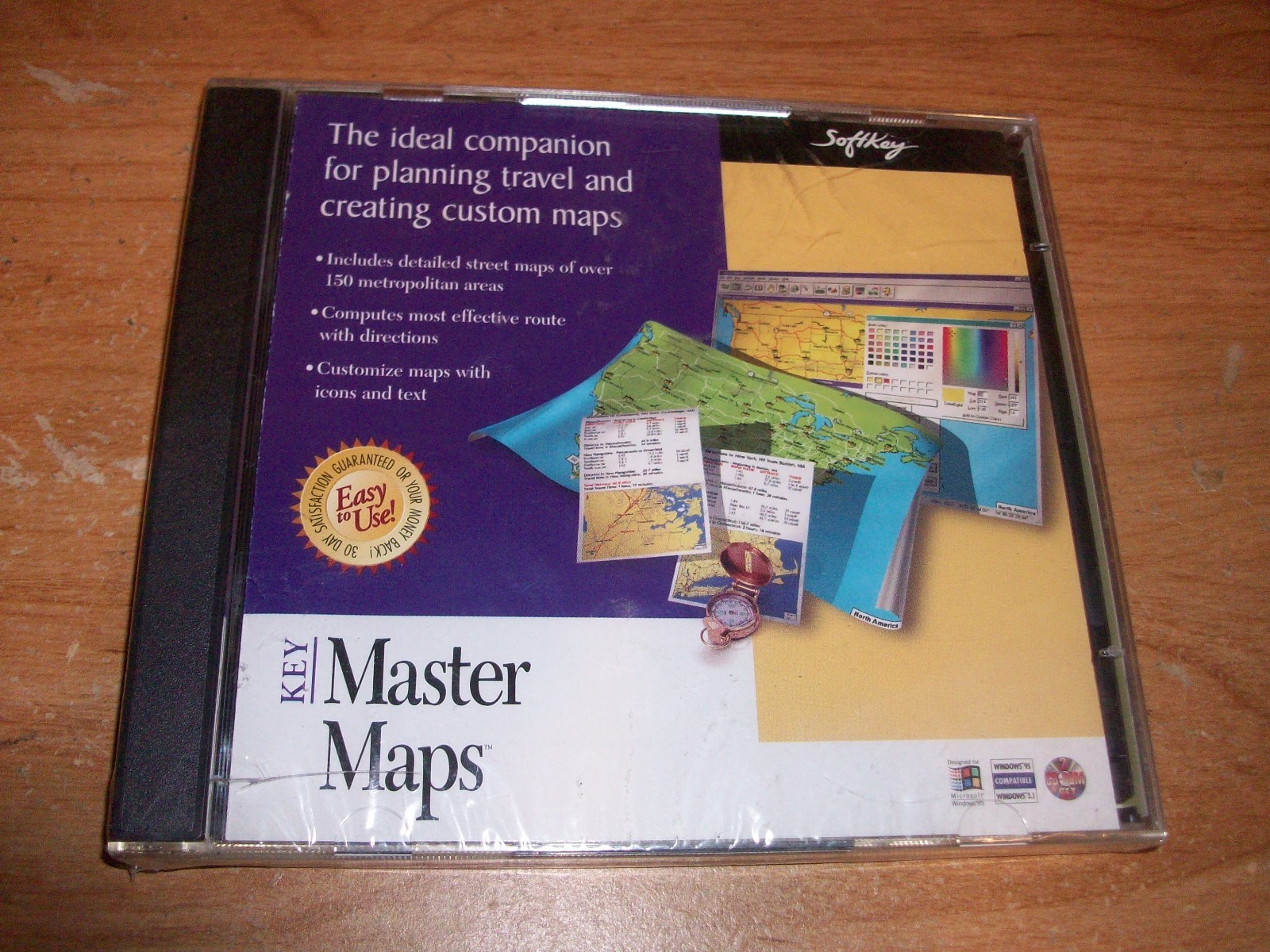 Softkey Key Master Maps Planning Travel & Creating Maps CD ROM WIN 95 NEW