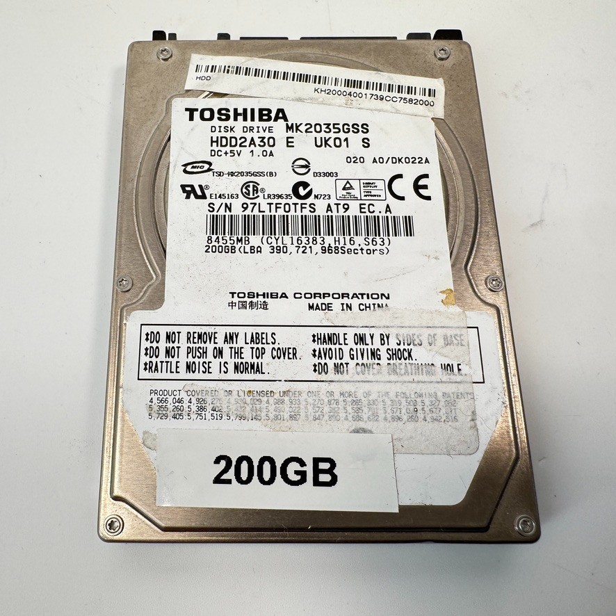 Toshiba MK2035GSS SATA 200GB HDD2A30 4200 RPM 2.5 in 8GB Cache Notebook HDD