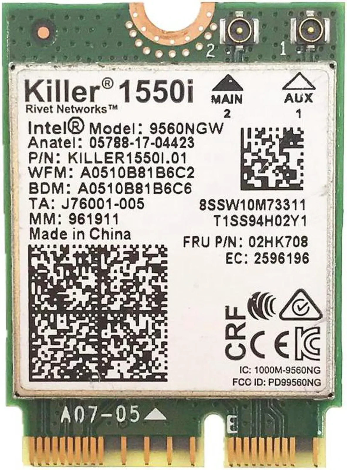 KILLER1550I 9560NGW OEM MSI WIRELESS BLUETOOTH CARD GE63 RAIDER MS-16P7 TESTED