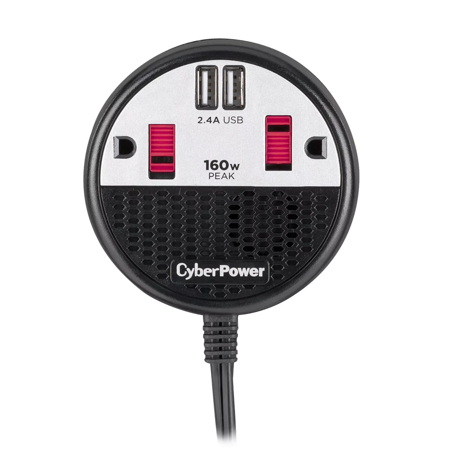 (NEW) CyberPower CPS160PPB2U 160 Power Inverter With 2 AC Outlets, Black/Red