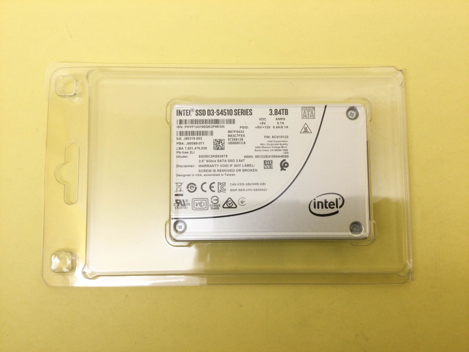 Intel D3-S4510 Series 3.84TB SATA 6Gb/s 2.5'' SSD SSDSC2KB038T8 New