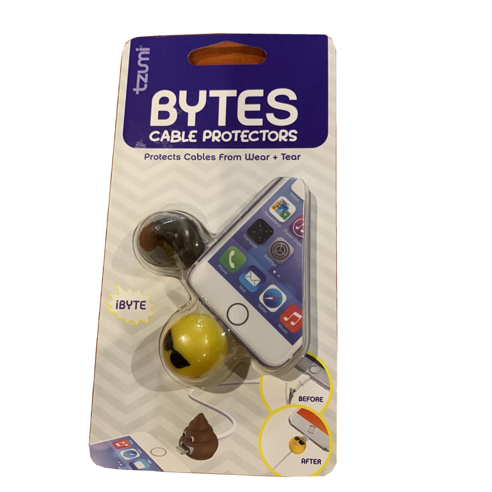 Tzumi Bytes Connector Plug Cable Protector 2 Pack Sunglasses Poop Emoji New Cute