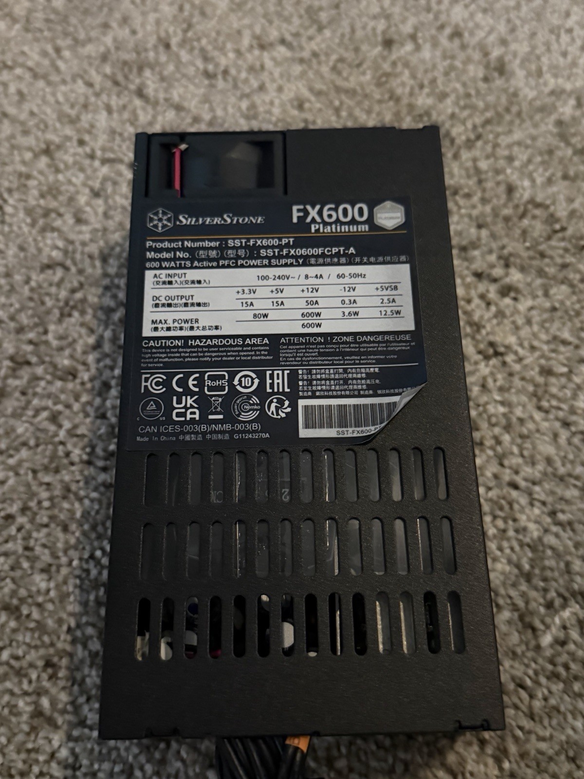 SilverStone FX600-PT Cybenetics Platinum 600W Flex ATX Power Supply