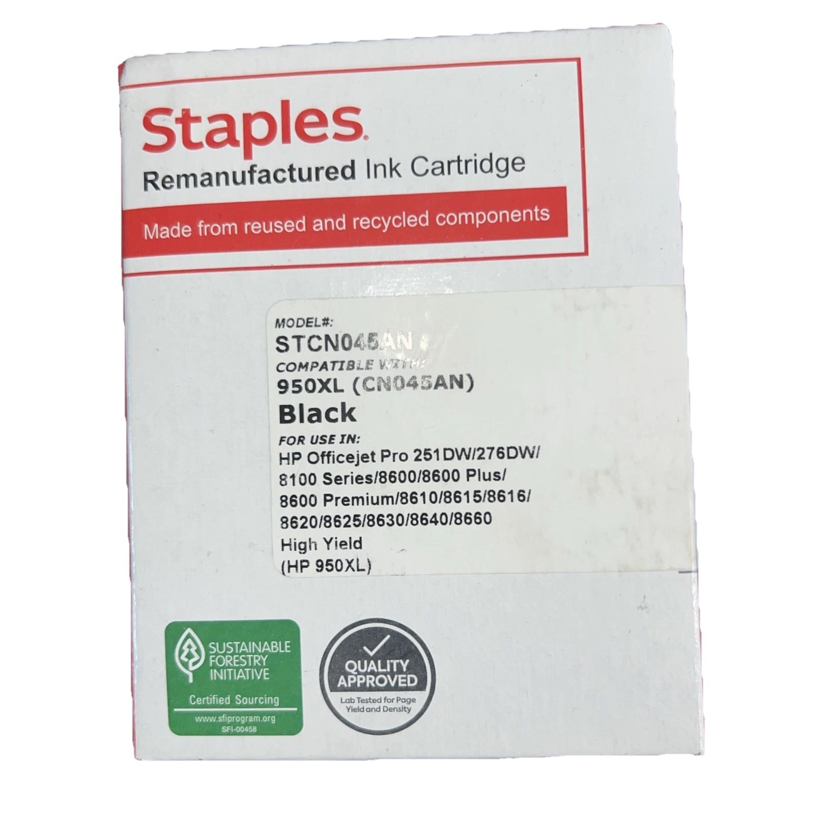 Staples Black Ink Cartridge for HP 950XL STCN045AN High Yield Recycled NIB