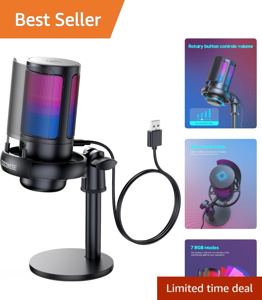 RGB-Enhanced Gaming Microphone with Detachable Pop Filter & Easy Plug and Play