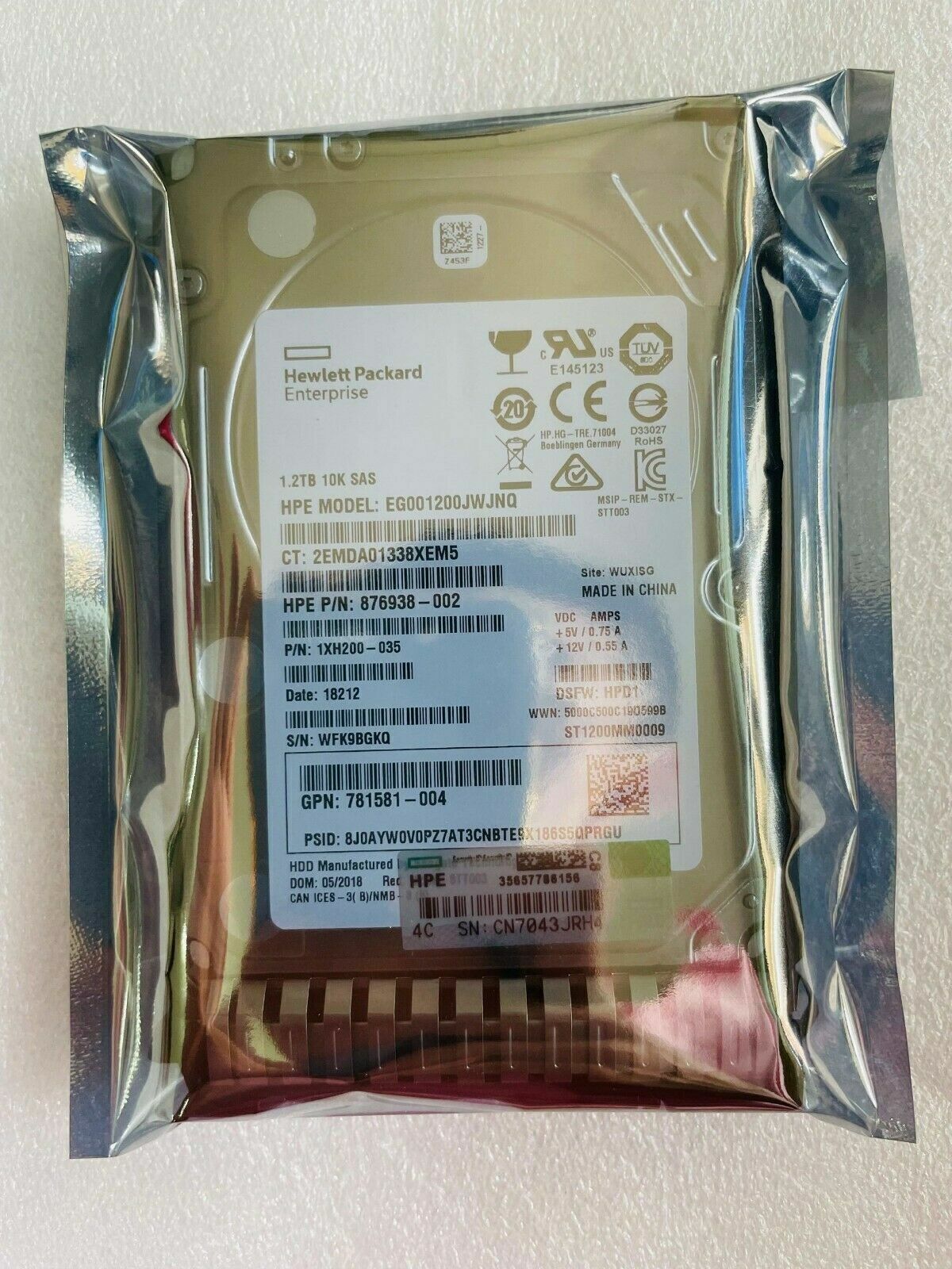 781518-B21,781578-001 HP 1.2TB 12G SAS 10K SFF 2.5" SC HDD