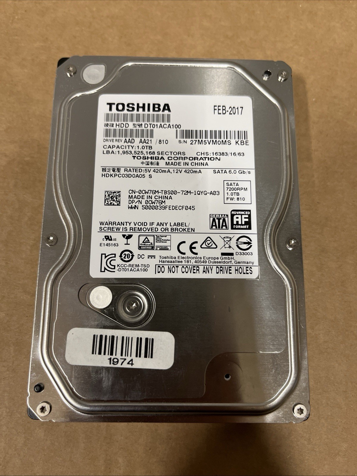 Toshiba DT01ACA100 1 TB 3.5" SATA III 3.5 in Desktop Hard Drive