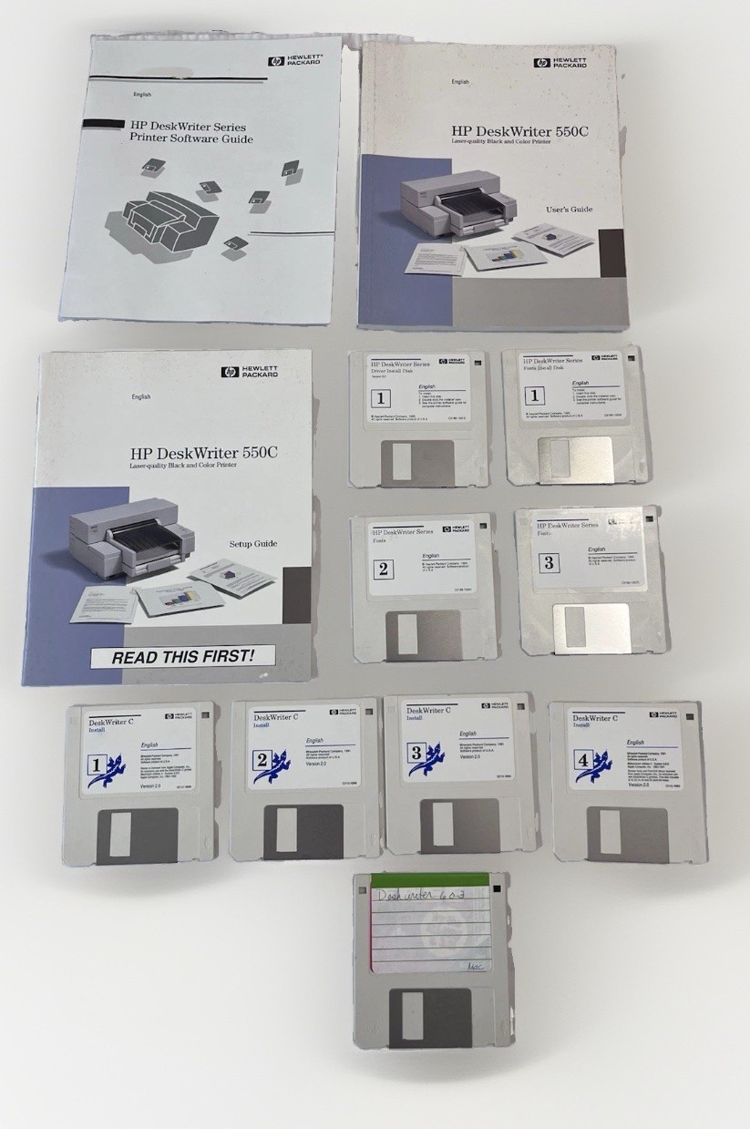 HP DeskWriter 550C C Software Install Floppy Disk Lot & Manuals Mac Vintage