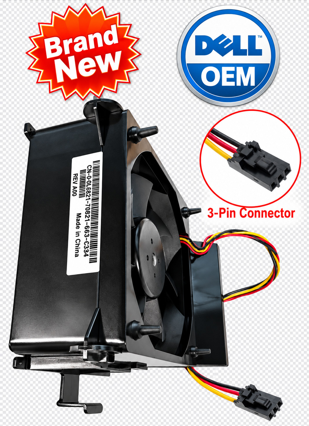 Brand New Genuine Dell Dimension 2400 Rear Cooling Fan 3-Pin 0D1601 D1601