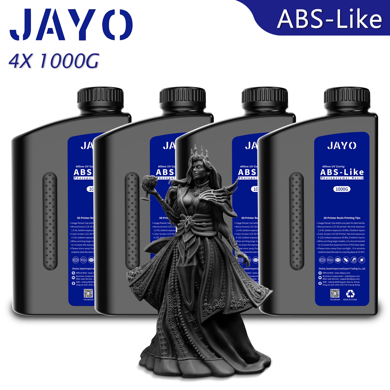 JAYO 3D Printer Resin ABS-Like Black 4*1KG 405nm Rapid UV Curing Photopolymer
