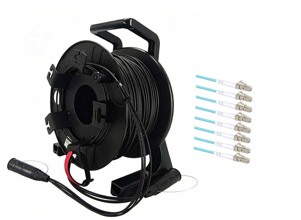 Armored Fiber Optic Cable LC to LC 8 Strands OM3 Multimode with Fiber Reel