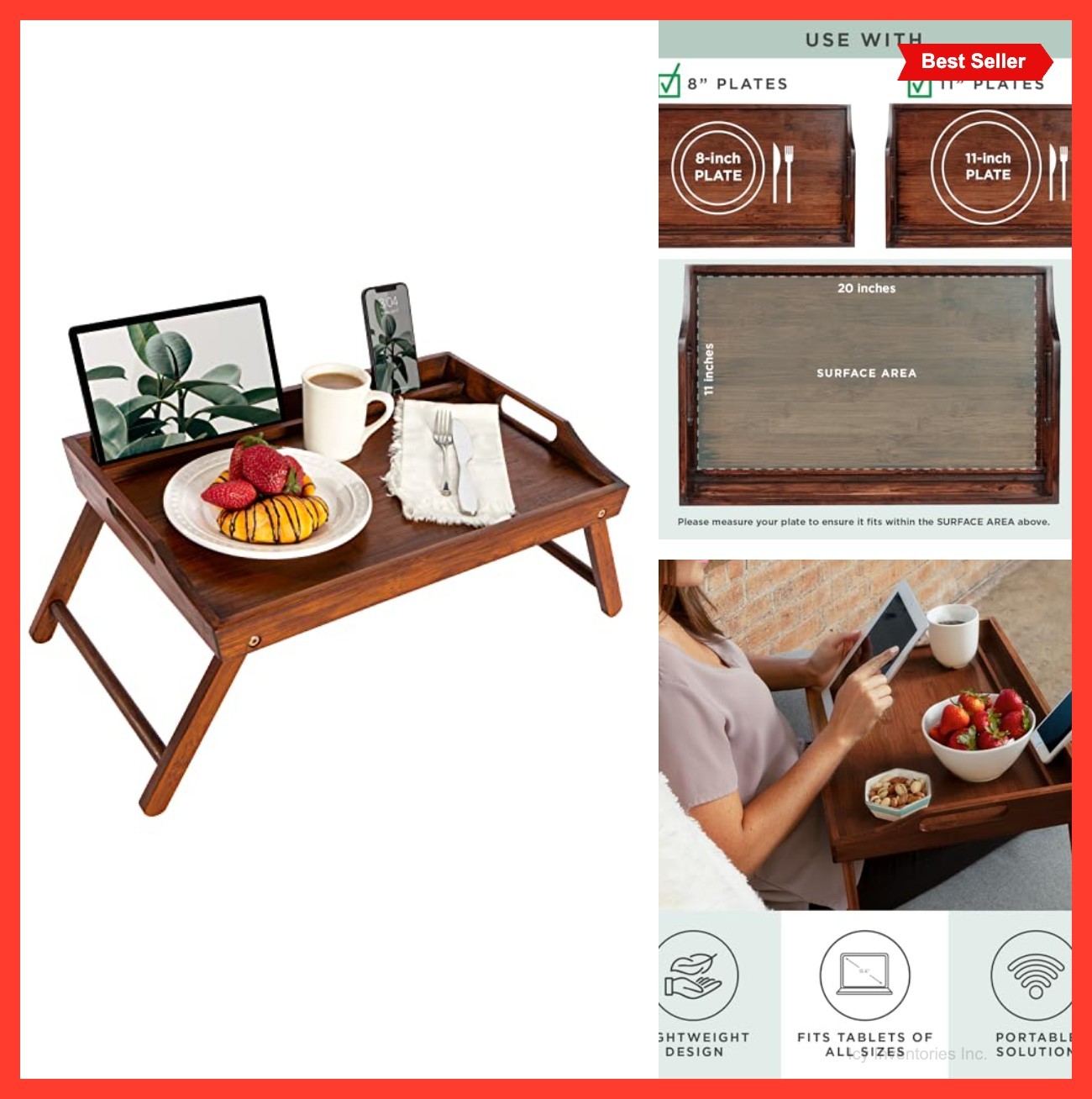 Lap Desk Bamboo Bed Tray 17.3 Inch Laptop Stand Foldable Portable Tablet Holder