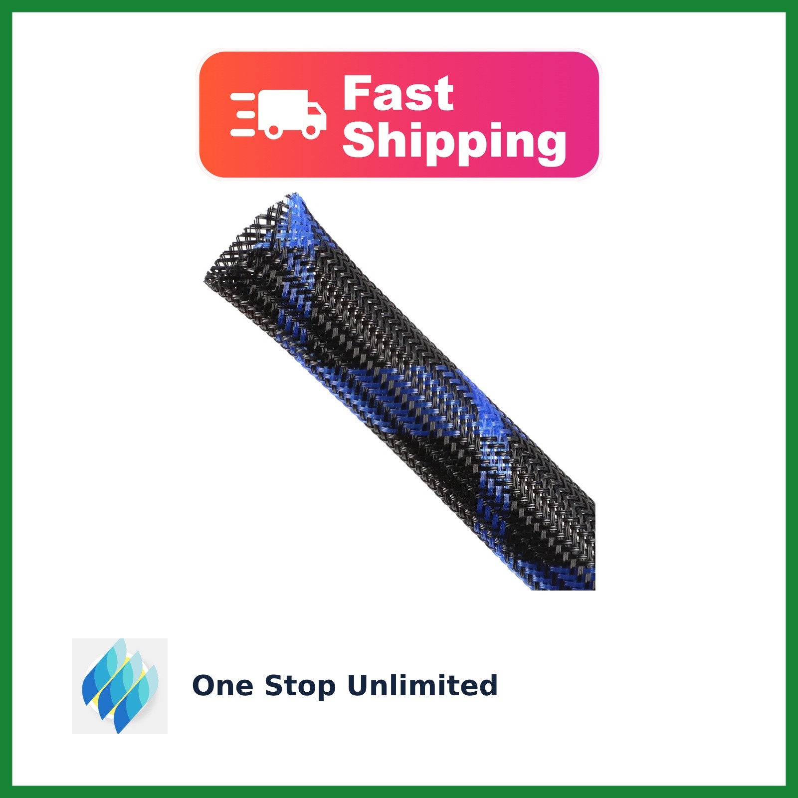 Kelepu Expandable Braided Sleeving PET Wire Loom Black Blue 5/8" x 25ft