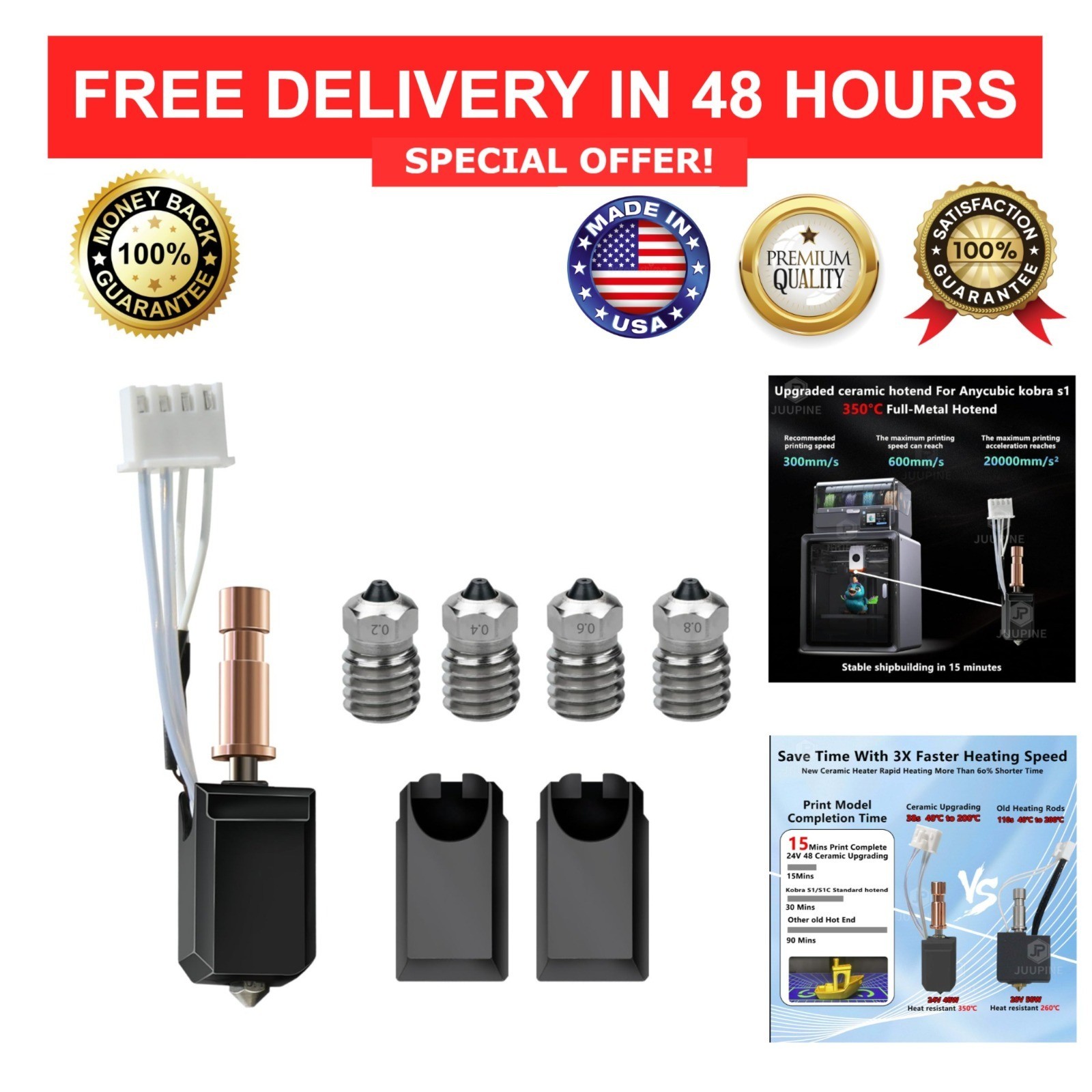 Kobra S1 Ceramic Hotend Kit 24V 48W for Anycubic Kobra S1 Combo 0.2-0.8mm
