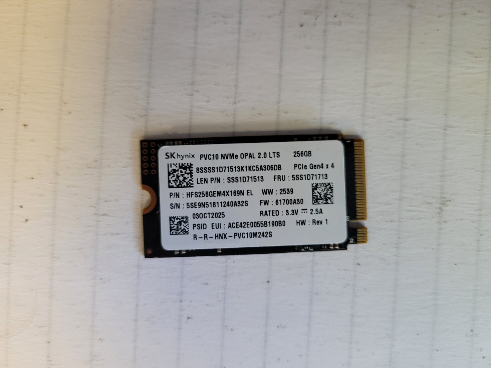 SKhynix 256GB NVMe Drive (Pulled from Brand New Laptop)